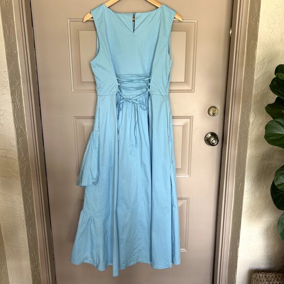 Linen Vibes Cinderella Blue Cotton Ruffle French Vintage Cotton Dress Size M - Picture 8 of 15